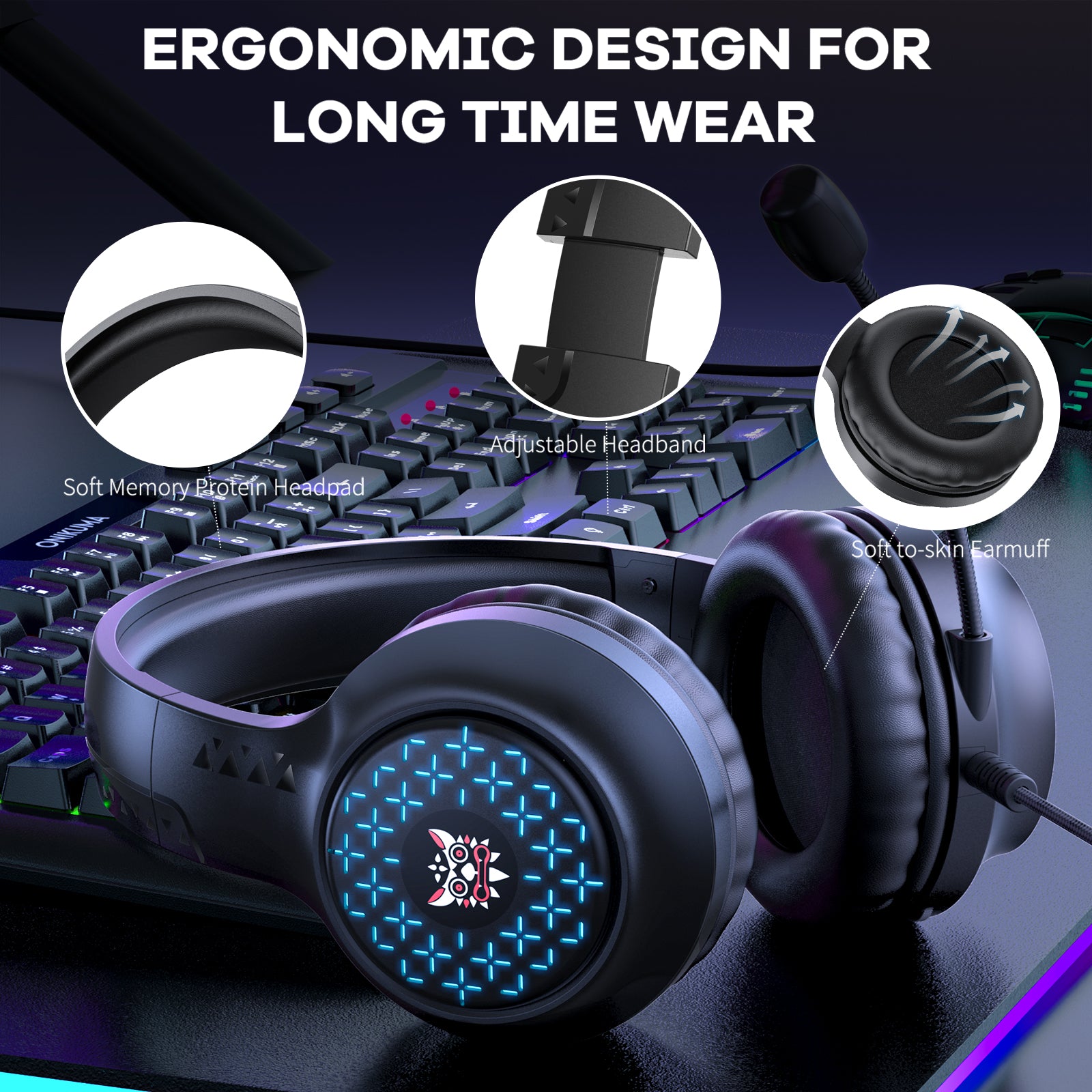 ONIKUMA X7 Gaming Headset Wired Headphone with 360 Degree Rotating Microphone Monochromatic Light ONIKUMA X7 Gaming Headset Wired Headphone with 360 Degree Rotating Microphone Monochromatic Light